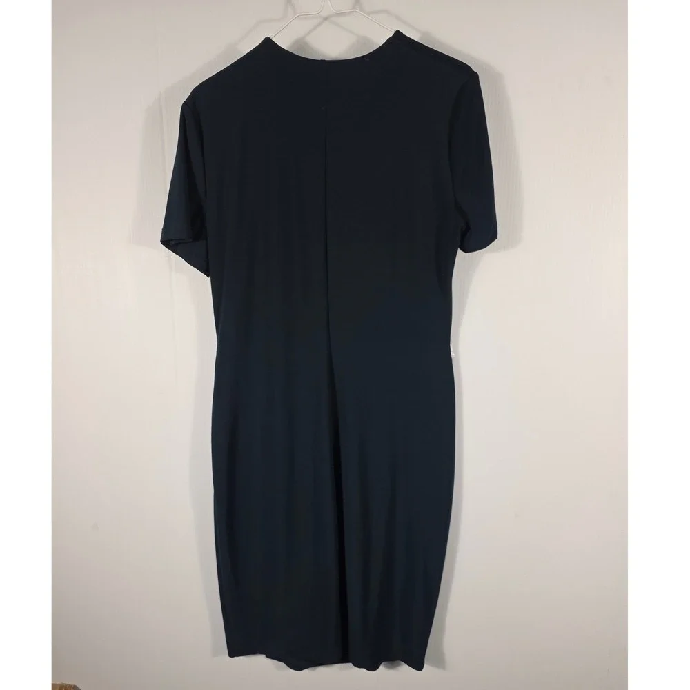 Anne Klein Womens DarkGreen Faux Wrap Sheath Dress Gold Logo Buckle Size 10 - Picture 5 of 7